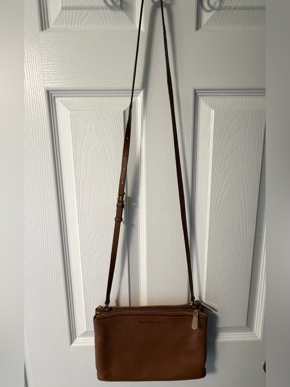Michael Kors Brown Leather Double-Zip Crossbody with Gold Hardware
